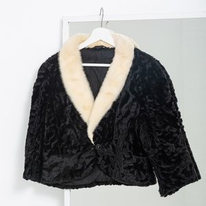 Vintage fur jacket with white fur collar